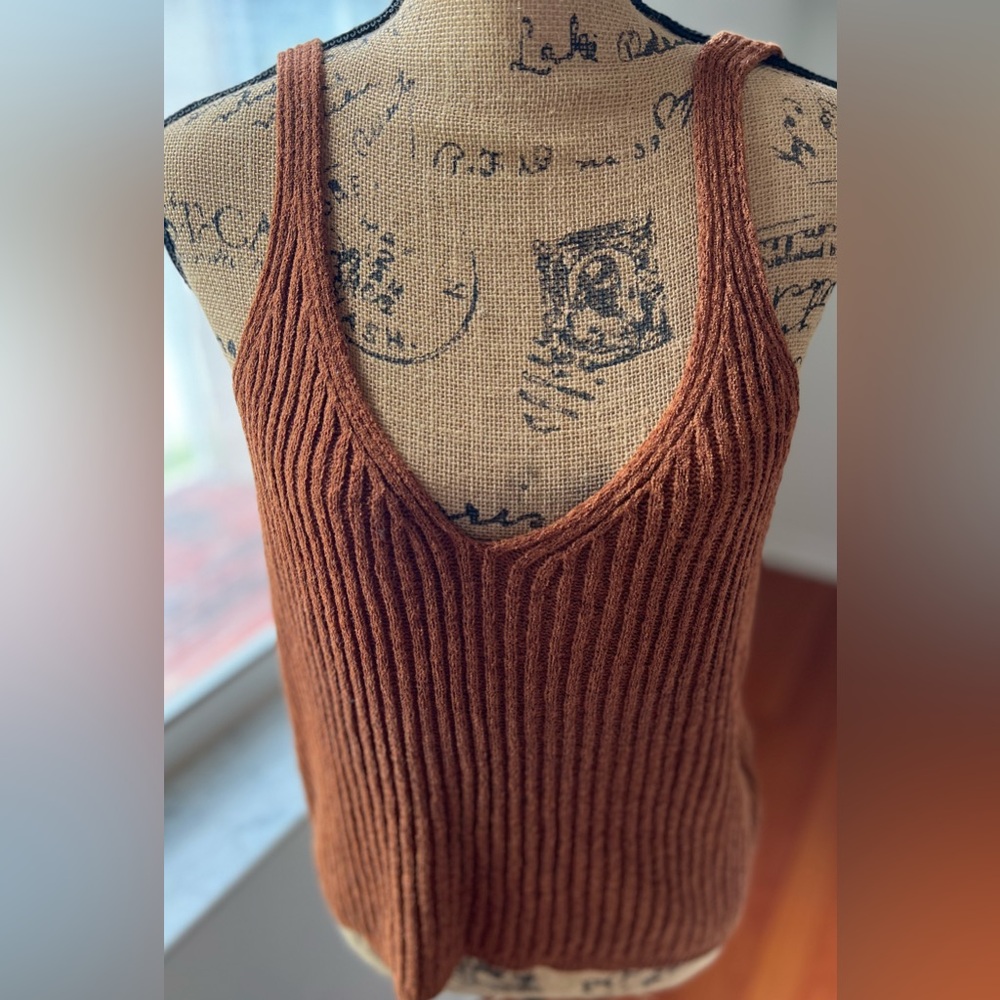 Brown V-Neck Knitted Sleeveless Women Top